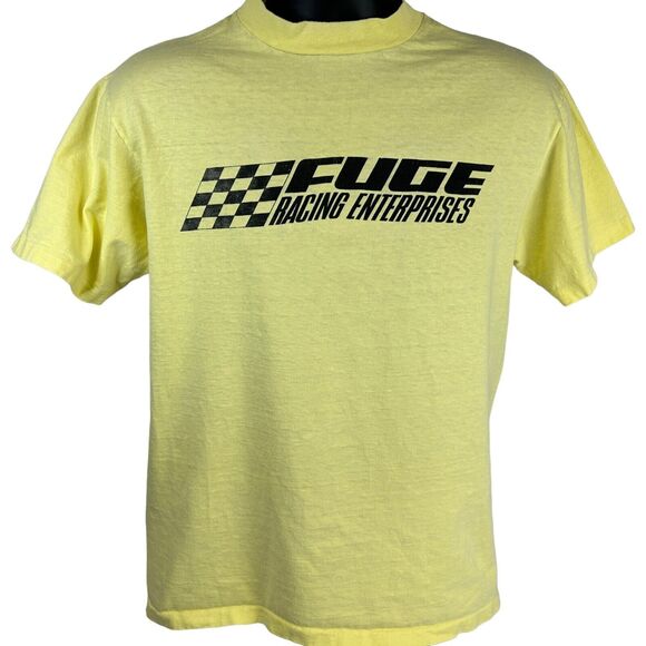 Vintage Dave Fuge Racing Enterprises T Shirt Mens Large 80s Motorsports Yellow - Picture 2 of 8